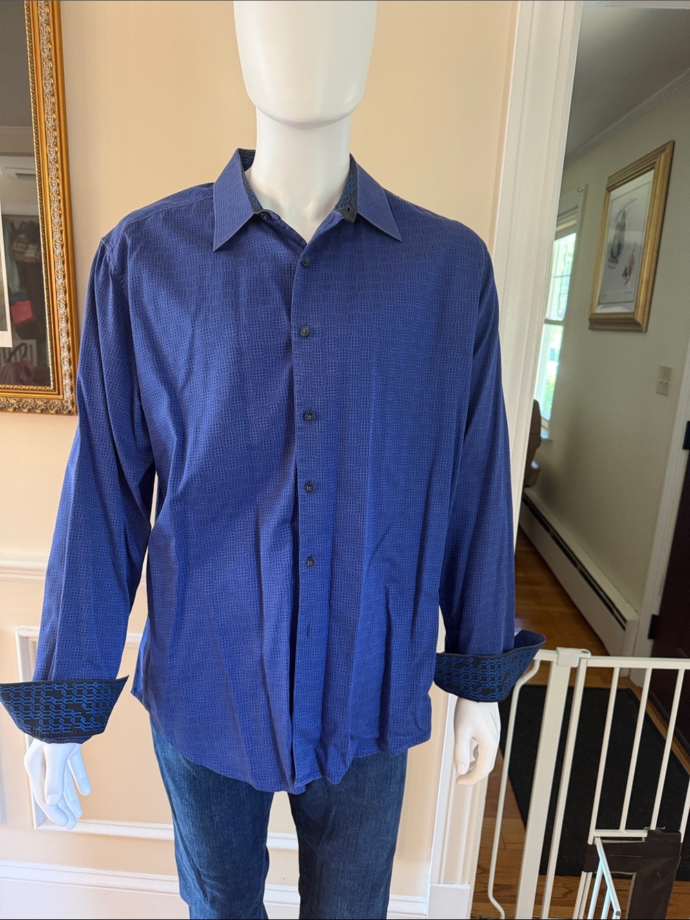 Men's Blue Long-Sleeve Button-Up Shirt